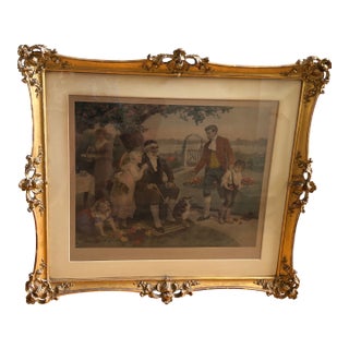Large Antique 1901 “A Fair Pleader” in Original Gilt Frame – 39” English Country Statement Piece For Sale