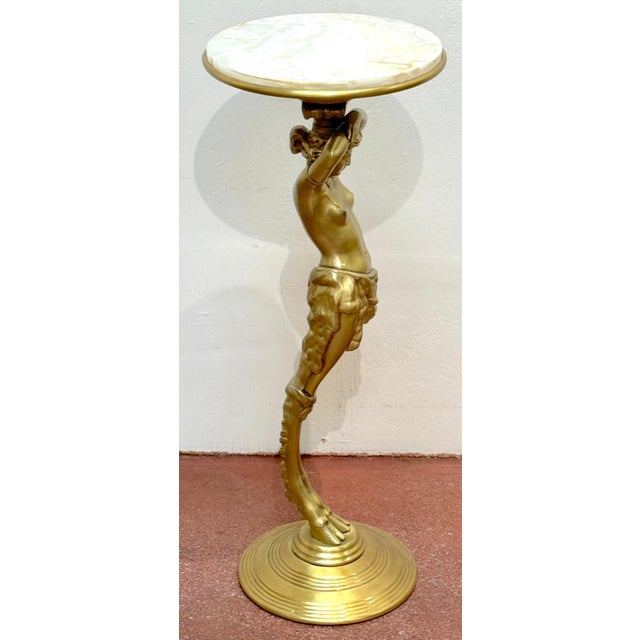 French Belle Époque Gilt Brass & Onyx Satyress Caryatid Pedestal, Circa 1900s For Sale - Image 15 of 18