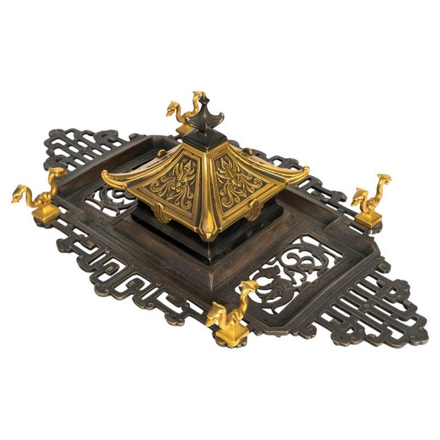 Napoleon III Patinated and Gilded Bronze Inkstand, 1800s For Sale - Image 9 of 9
