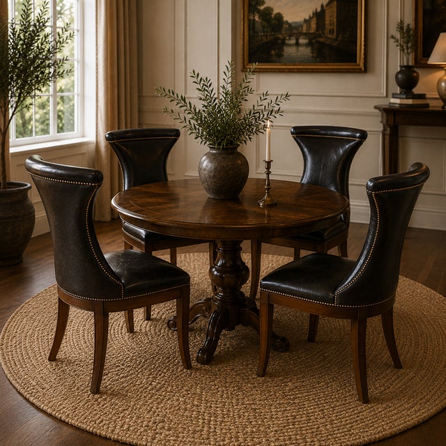 This refined set of four “Highgate” dining chairs by Polo Ralph Lauren for Henredon brings sophisticated Regency-inspired...