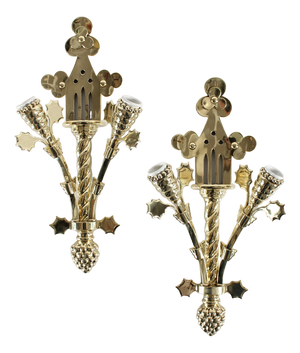 Art Nouveau Wall Lights in Brass in the style of Thorvald Bindesbøll, Denmark, 1900s, Set of 2