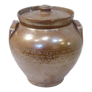 Vintage Asian Covered Brown Ceramic Jar