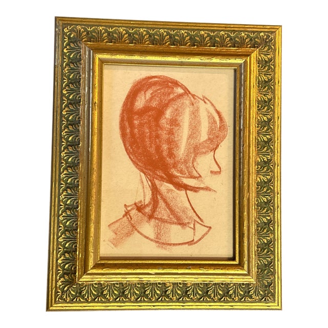 1950’s Original Abstract Sepia Female Portrait Drawing For Sale