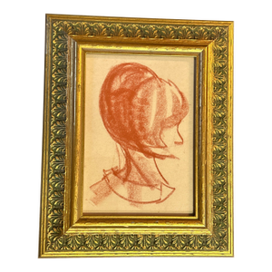 1950’s Original Abstract Sepia Female Portrait Drawing