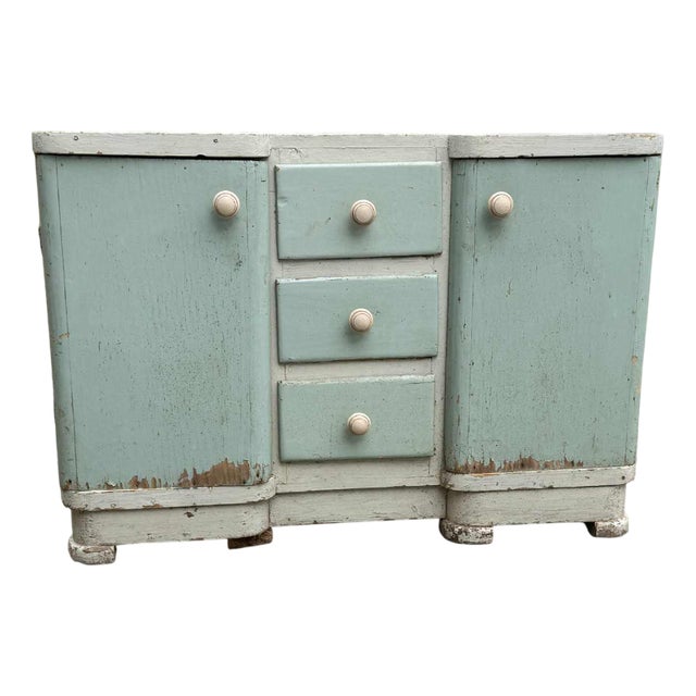 Vintage Hand-Painted Wood Cabinet For Sale