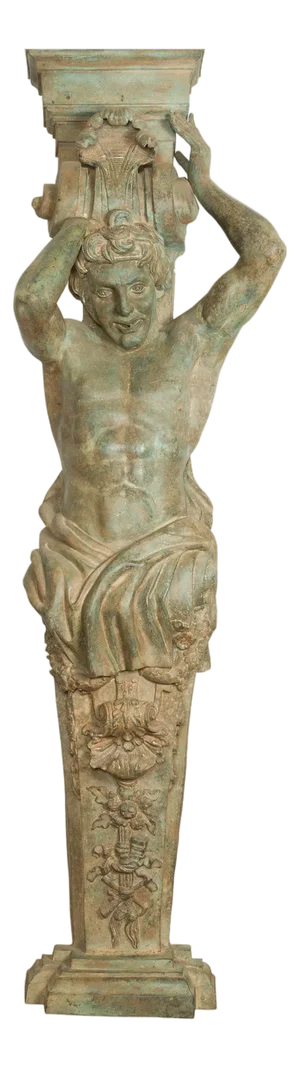 Vintage Bronze Greco-Roman Style Telamon Term Fountain with Verdigris Patina