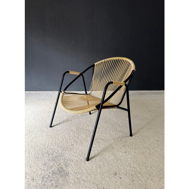 Vintage Midcentury Design Spaghetti Lounge Arm Chair by Torck. Made in Belgium, 1950's period. Metal tube constructed open...