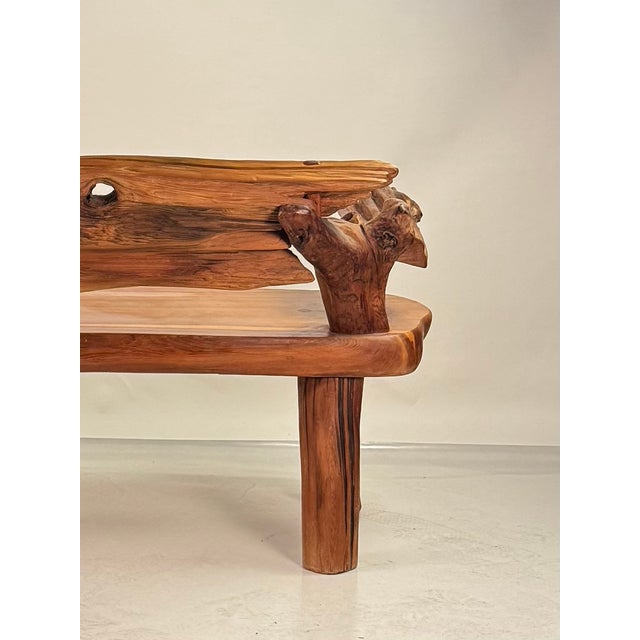Late 20th Century Sculptural Rustic Knotted Hardwood Bench For Sale - Image 4 of 12