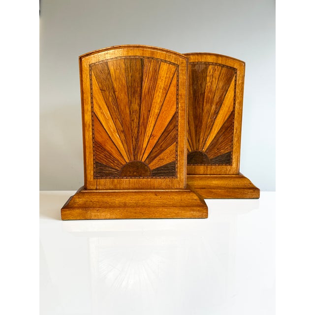 Vintage Art Deco Wooden Bookends with Sunburst Inlays, Germany, 1930s, Set of 2 For Sale - Image 16 of 16