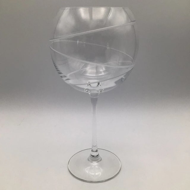 Transparent Etched Crystal Balloon Wine Glasses Set of - 6 For Sale - Image 8 of 13