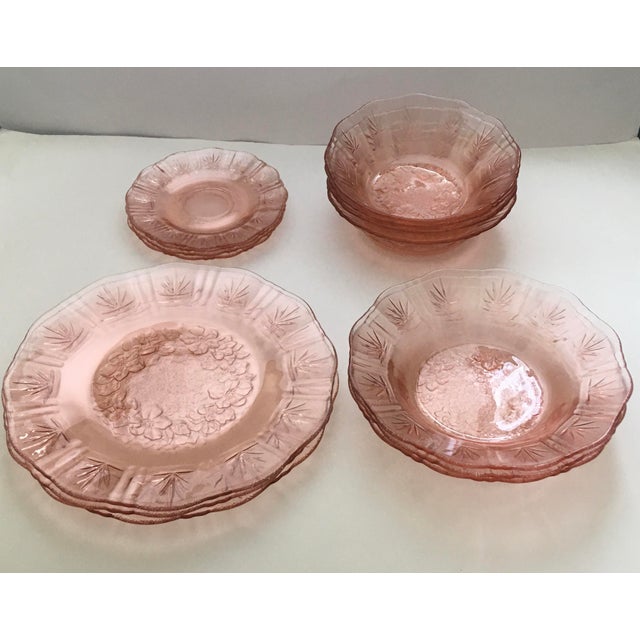 1940s Pink Floral Glass Dishes- Set of 14 For Sale In Jacksonville, FL - Image 6 of 12