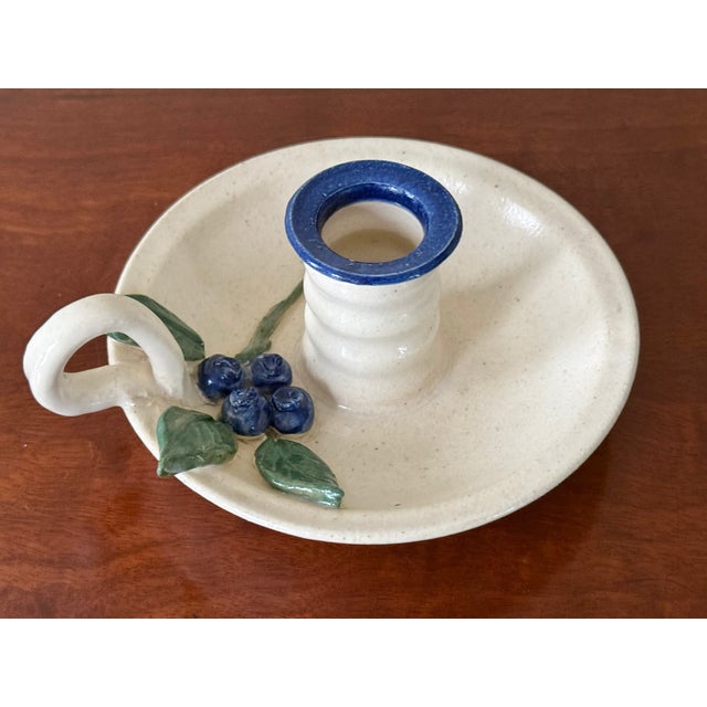 American New England Blueberry Relief Studio Pottery Candleholder For Sale - Image 3 of 6