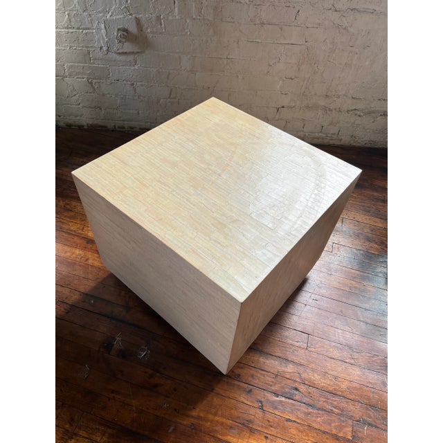 1980s Motivated Seller: 1980s Postmodern Beige Cube Table on Chrome Feet For Sale - Image 5 of 13