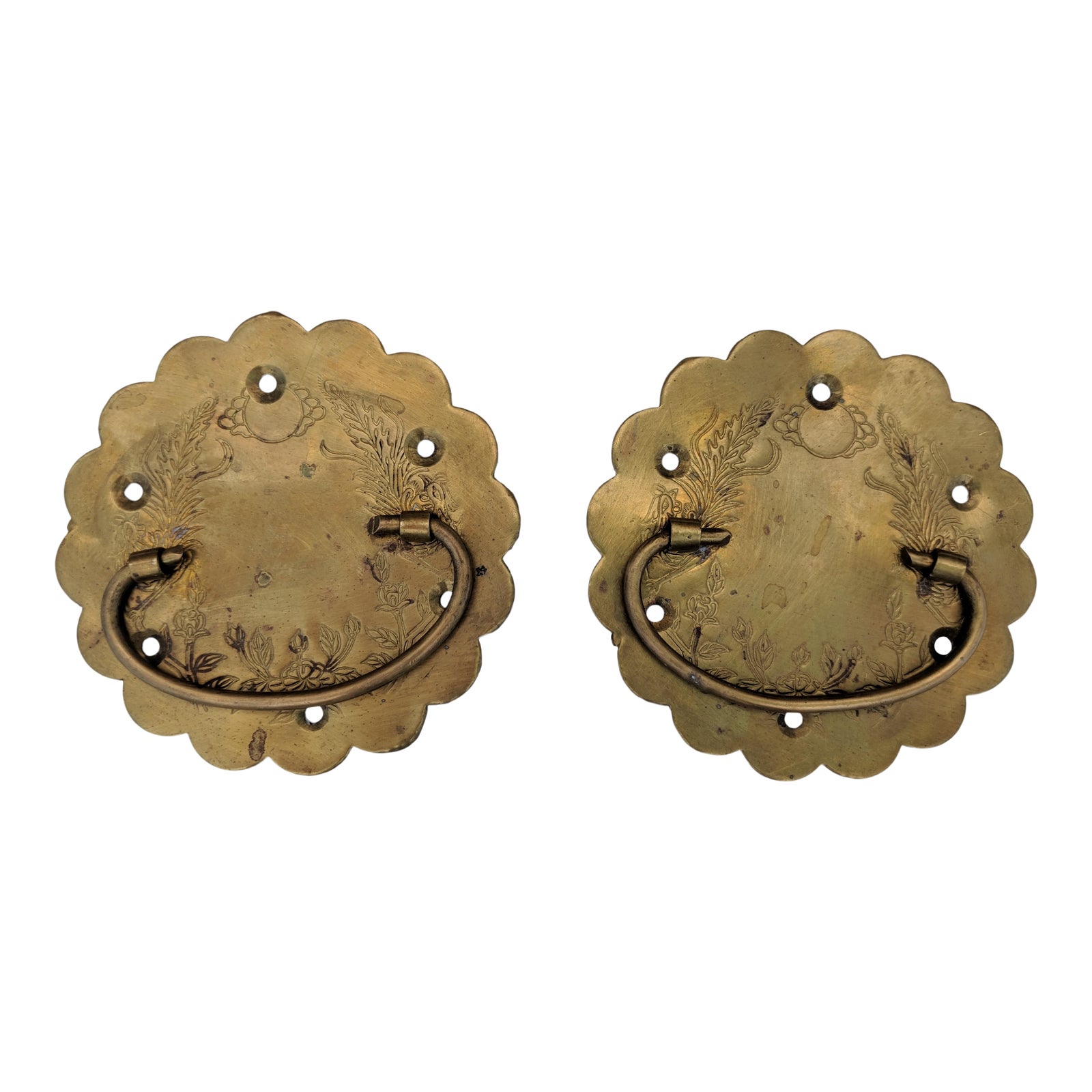 A Pair Chinoiserie Brass Asian Decorative Drawer Pulls Trunk Hardware Chairish