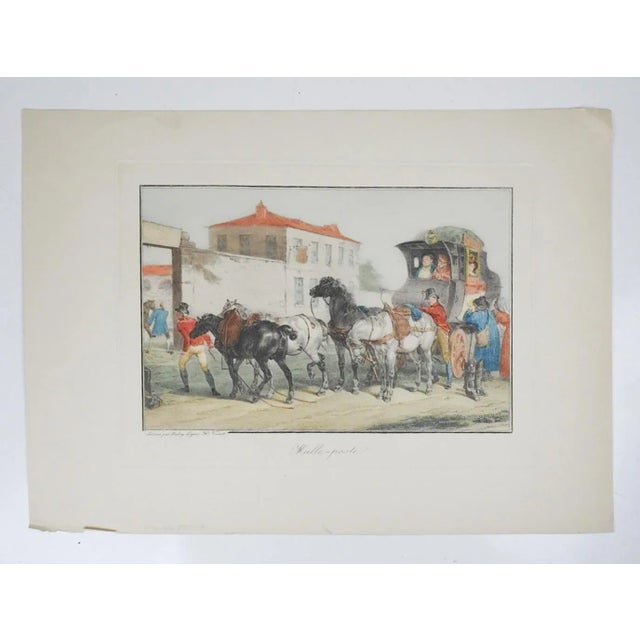 English Mid 20th Century French Mail Coach Hand Colored Print After Horace Vernet For Sale - Image 3 of 4