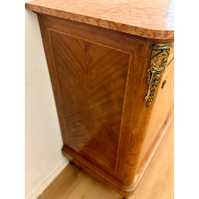 Antique French Commode in Burl Wood with Pink Marble and Gilt Bronze, 1890s For Sale - Image 6 of 16