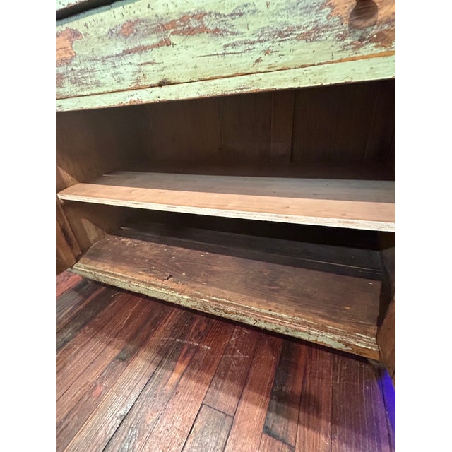 Mid 19th Century Antique Country Celadon Green Painted Distressed Stepback Cupboard Cabinet For Sale - Image 5 of 18