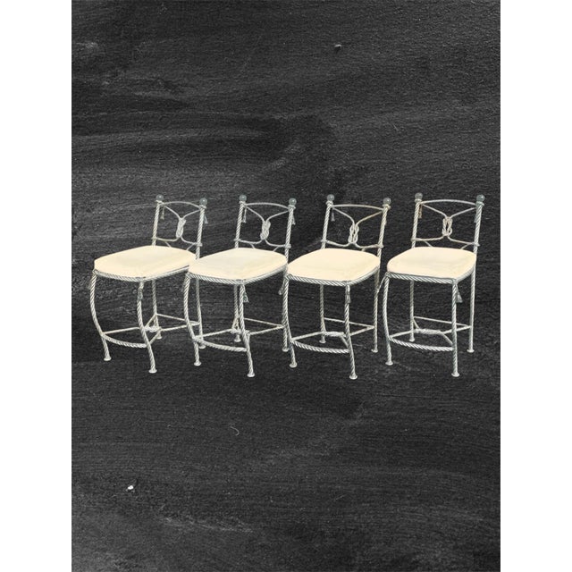Set of 4 Vintage Napoleon III Rope Twist & Tassel Designer Stools For Sale - Image 10 of 11