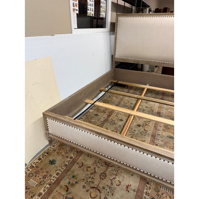 Queen Size Restoration Hardware Maison Fabric Panel Bed Frame, Antique Oak Finish For Sale - Image 12 of 12