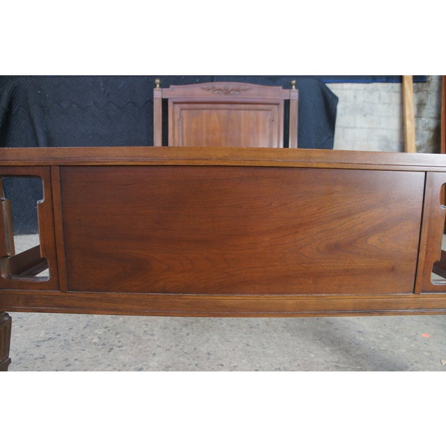 Mid Century Walnut Neoclassical Pierced Accent Twin Size Pineapple Post Bed For Sale - Image 12 of 13