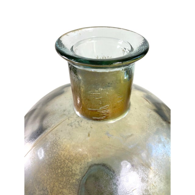 Art Deco Large Vintage Glass Globe Vase With Metallic Patina For Sale - Image 3 of 6