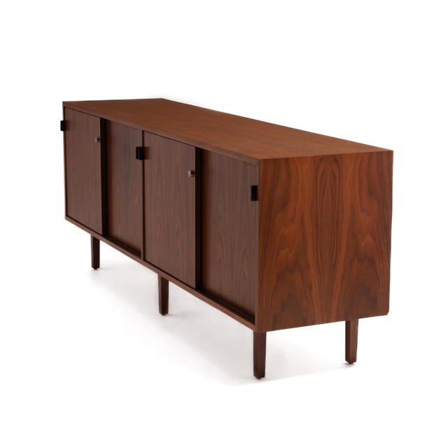 Knoll Florence Knoll International Credenza Walnut Legs Chrome Locks Leather Pulls 1960s For Sale - Image 4 of 12