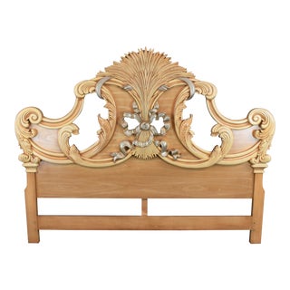 Louis XV Style French Provincial Pol-Wheat Ornate Queen/King Headboard For Sale