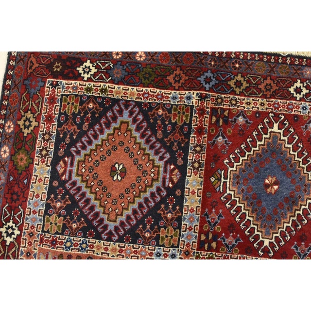 Yalameh Rug 3'5'' X 4'9'' Multicolor Wool Vintage Tribal Hand-Knotted Carpet For Sale In Philadelphia - Image 6 of 12