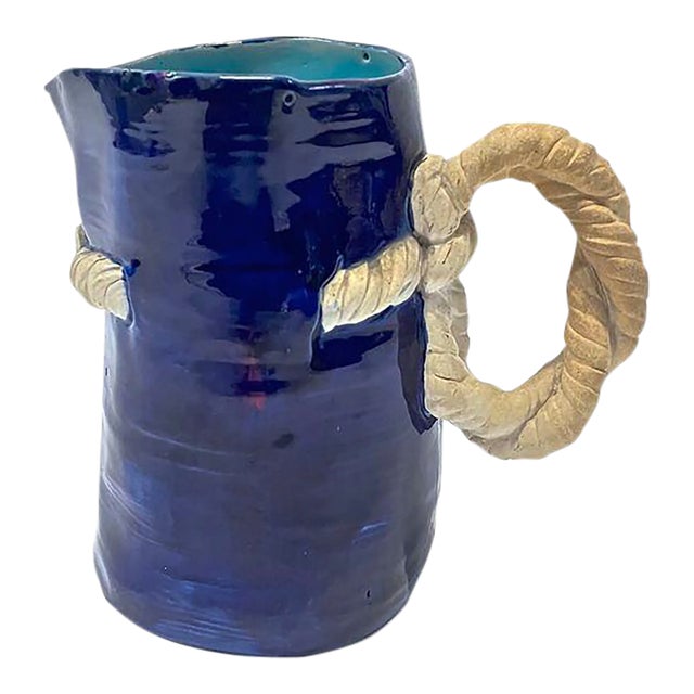 Antique Majolica Rope Pitcher For Sale