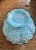 Add a touch of classic American art glass to your home with this beautiful Vintage Fenton Blue Opalescent Hobnail Candle...