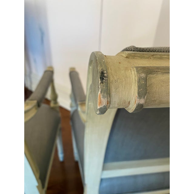 Pair of Glazed Linen Accent Chairs Attributed to Niermann Weeks For Sale - Image 13 of 14