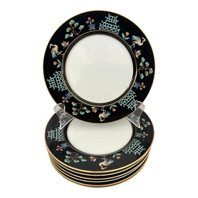 1970s Fitz & Floyd "Chinoiserie" Salad Plate Set of 7 For Sale