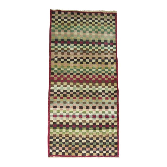 Mid 20th Century Checkerboard Deco Turkish Runner For Sale