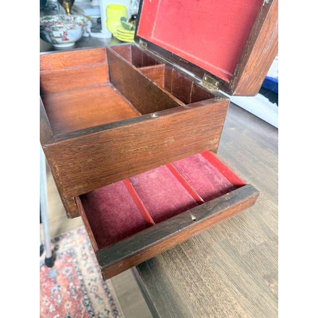 Burnt Umber Antique Mahogany Writing Box, Victorian Document Box, Mother of Pearl Inlay, English Jewelry Box With Secret Drawer For Sale - Image 8 of 10