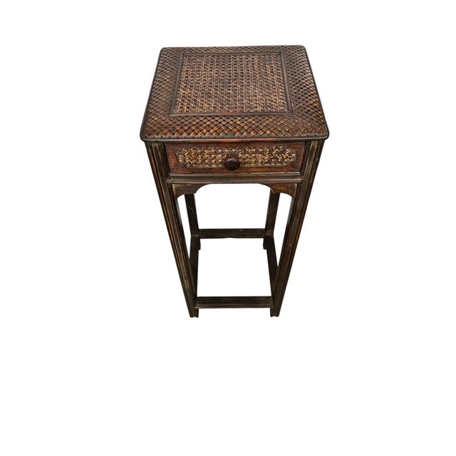 Coastal One Drawer, Cane and Woven Rattan Pedestal or Plant Stand For Sale - Image 4 of 6