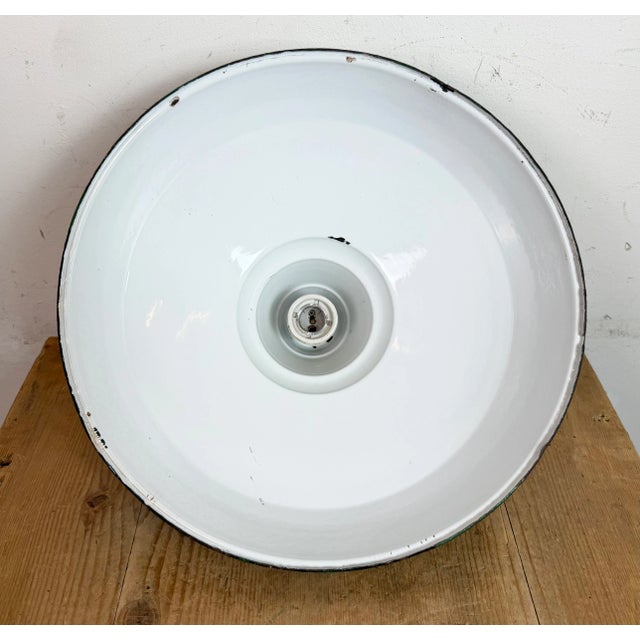Industrial British Green Enamel Factory Pendant Lamp, 1960s For Sale - Image 16 of 17