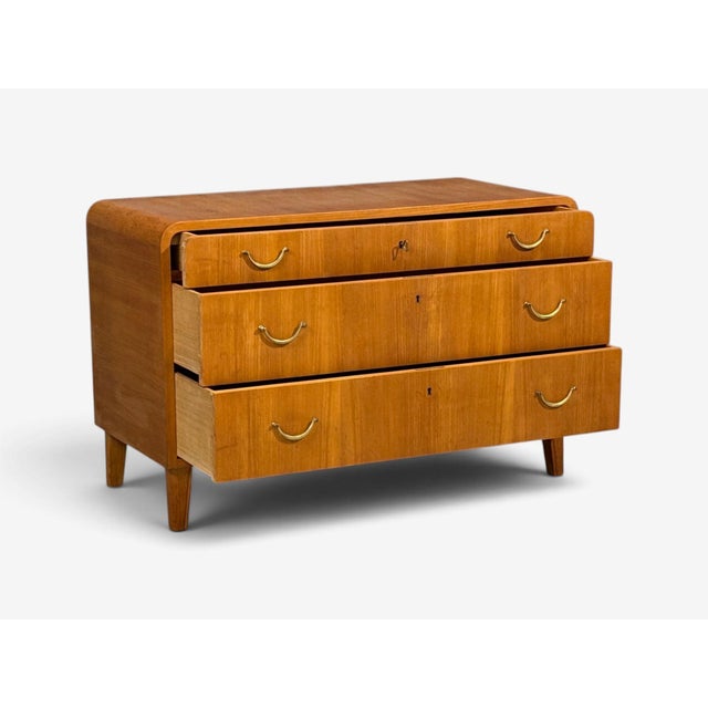 Swedish Modern, Chest of Drawers, Elm, Brass, Sweden, 1940s For Sale - Image 10 of 13