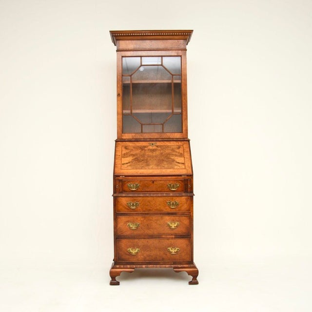 Georgian Style Burr Walnut Bureau Bookcase, 1950s For Sale - Image 4 of 12