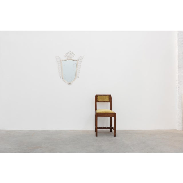 Mid-Century Modern French White Lacquered Metal Mirror with Looped Wire Frame and Fan Crest, 1950s For Sale - Image 3 of 13