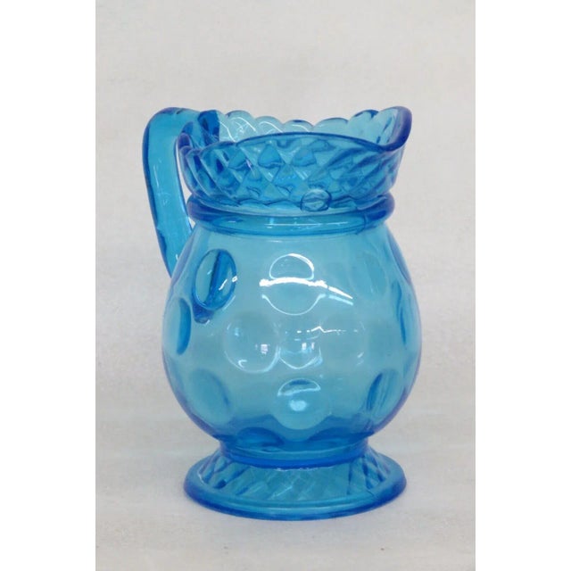 Optic Dot Pattern Blue Glass Small Creamer Pitcher For Sale - Image 13 of 13