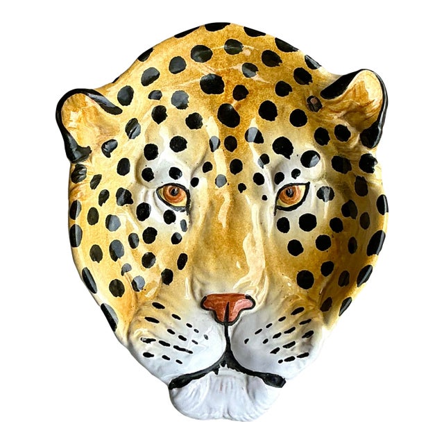 Vintage Italian Glazed Ceramic Cheetah Plate For Sale