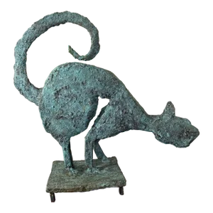Early 21st Century Bronze Artist Made Brutalist Style Cat Sculpture