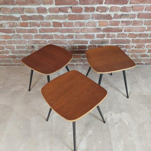 Set of 3 Vintage Teak and Steel Stools, 1950s Danish Design