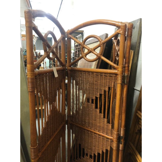 1940s 1940s Folding Screen, Rattan and Woven Wicker 3 Panel For Sale - Image 5 of 10