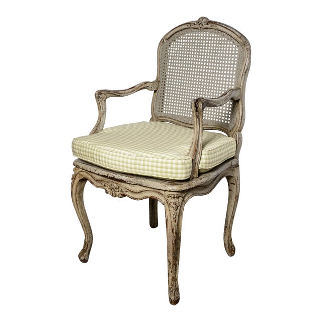 French Pair French Louis XV Style Painted Cane Chairs For Sale - Image 3 of 14