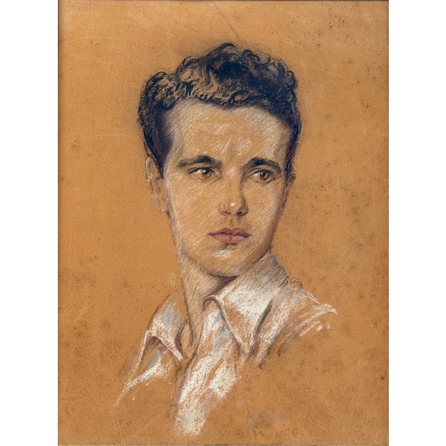 Figurative Vintage Portrait of a Young Man Pastel Drawing For Sale - Image 3 of 6