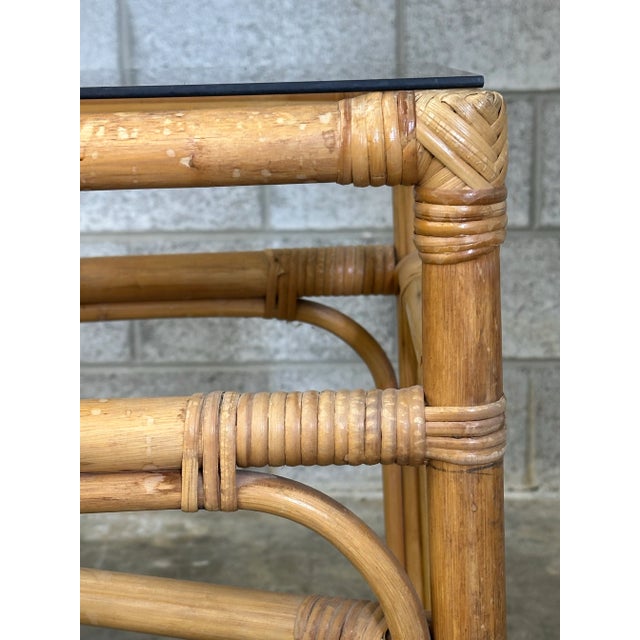 Wood Vintage Coastal Bamboo, Cane, and Glass Top Console Table For Sale - Image 7 of 12