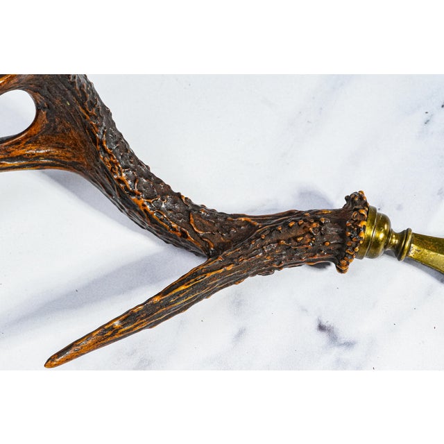 Late 19th Century Impressive Large Antler Brass Desk Letter Opener Rustic Home Office Decor For Sale - Image 5 of 12