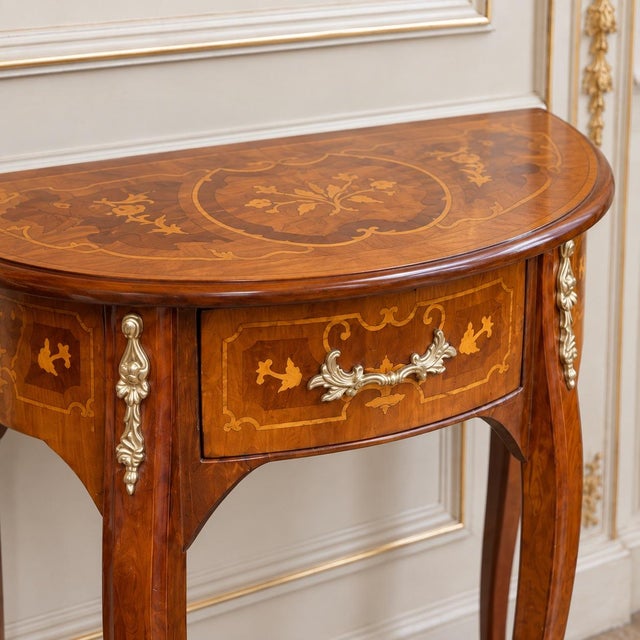 1980 French Artisan Louis XVI Brown Mahogany Side Table For Sale - Image 6 of 9