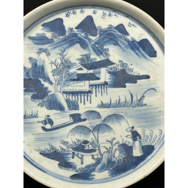 Late 20th Century Latre 20th Century Chinese Art Porcelain Blue and White Plate Mountain Scenery Design For Sale - Image 5 of 11